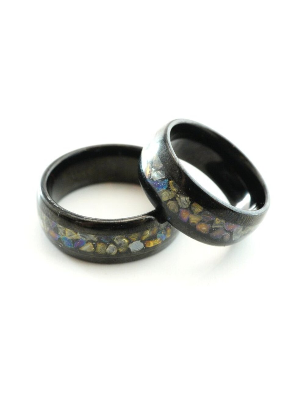 Black Tungsten Rings Galaxy Opal Inlay Wedding Couple Bands Sizes 7 & 10